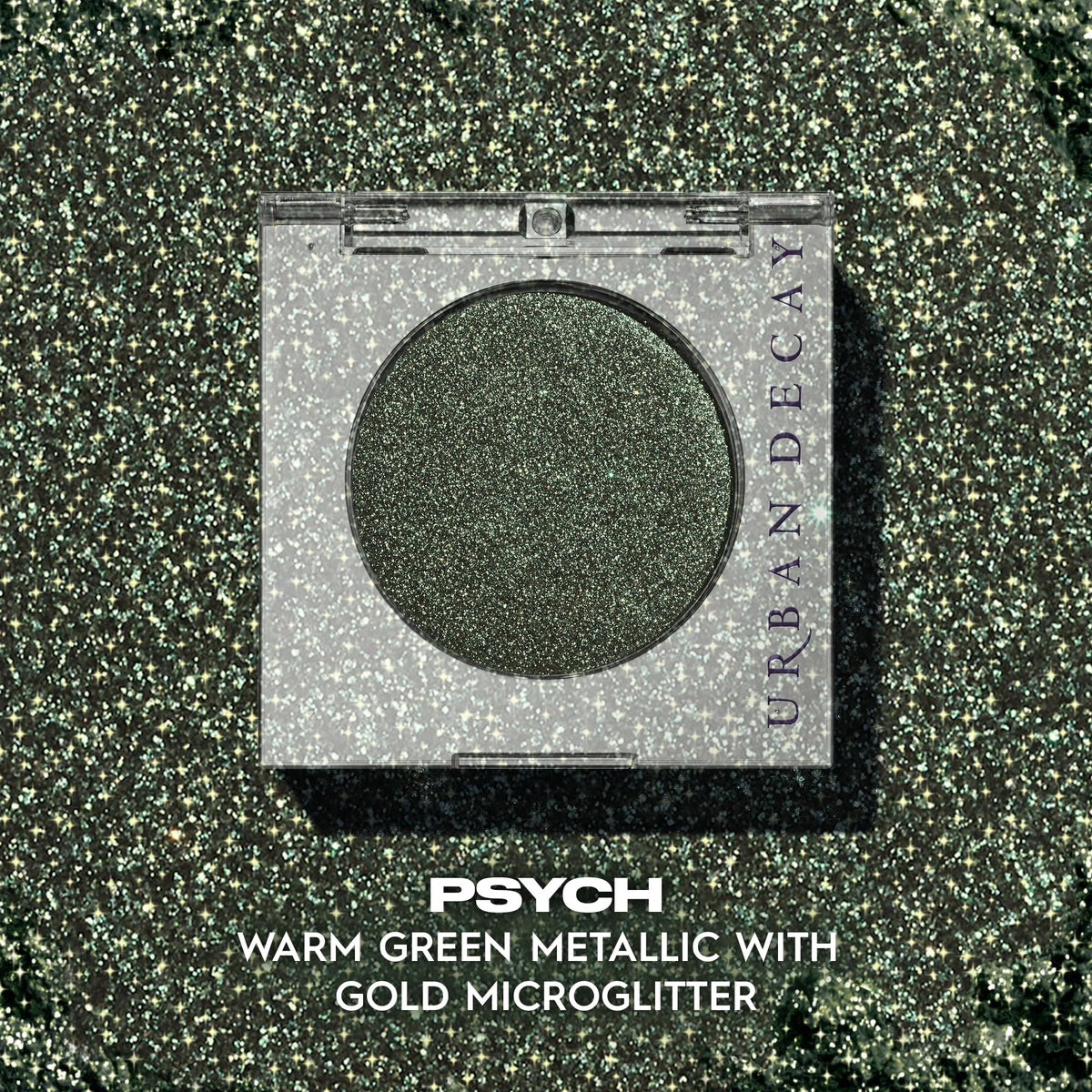 Close-up of warm green metallic finish catching light with subtle gold sparkles