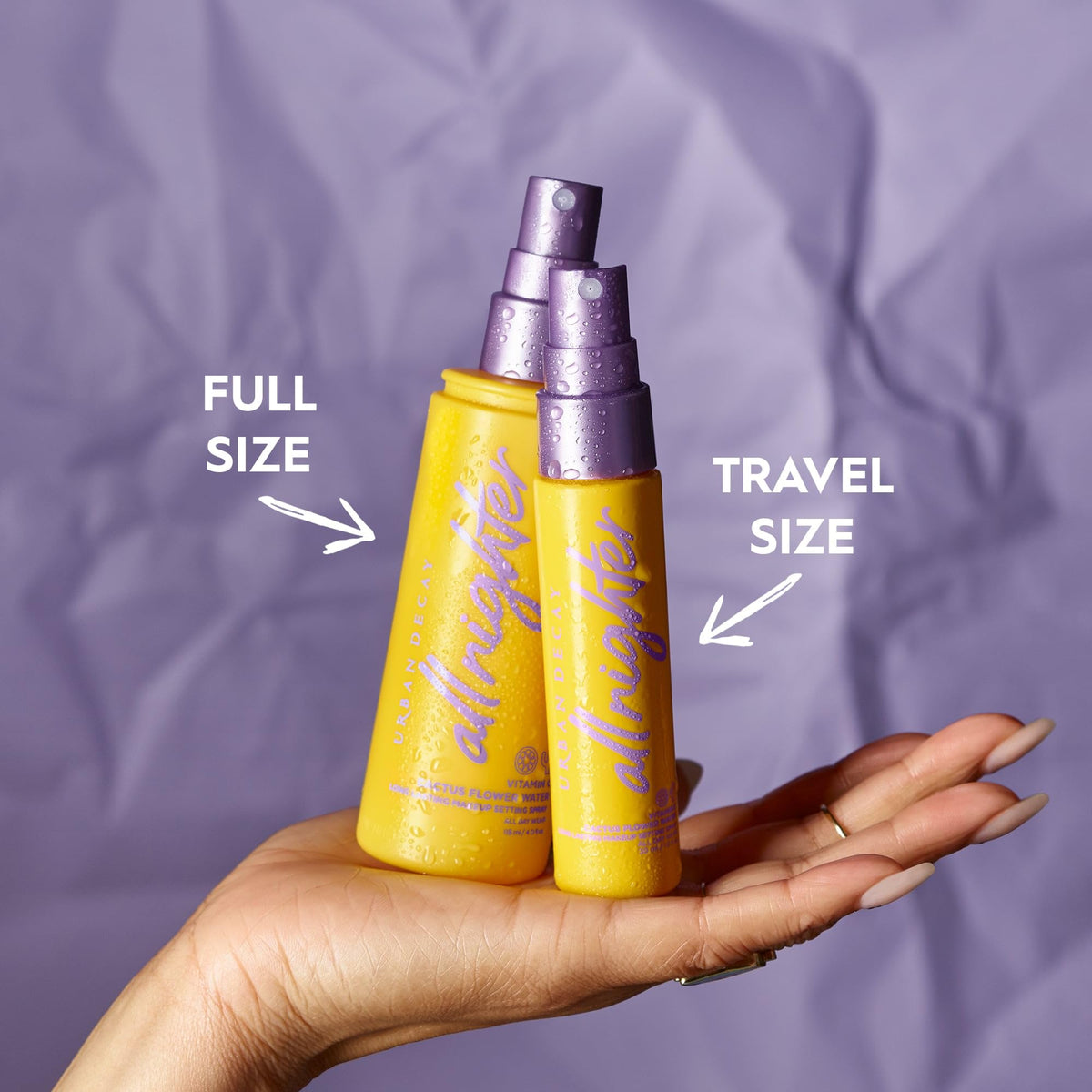 Urban Decay All Nighter Vitamin C mist dispense demonstrates even spray for all-day makeup hold.