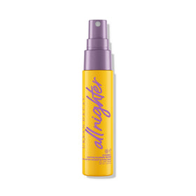 Urban Decay All Nighter Vitamin C bottle front, travel size packaging, hydration promise.