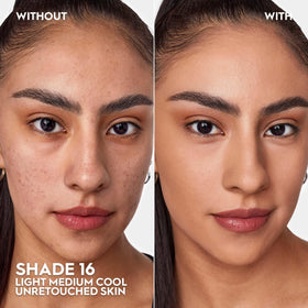 Urban Decay Face Bond Foundation bottle dispense demonstrates easy one-drop application for quick coverage.