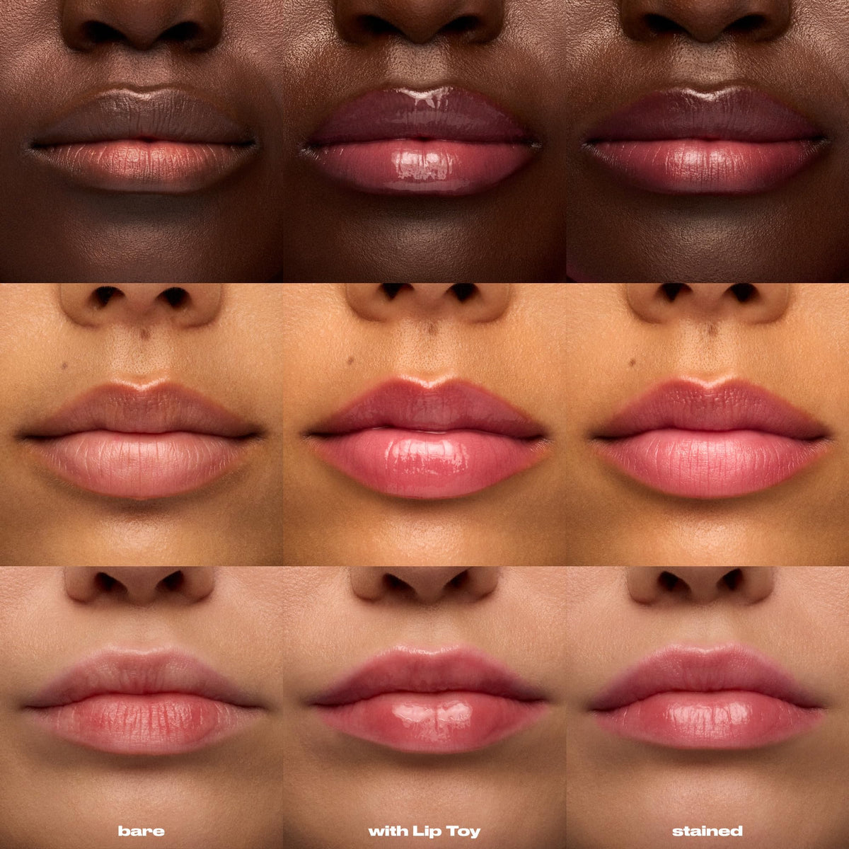 Urban Decay Lip Toy hydration ingredients close-up on lips.