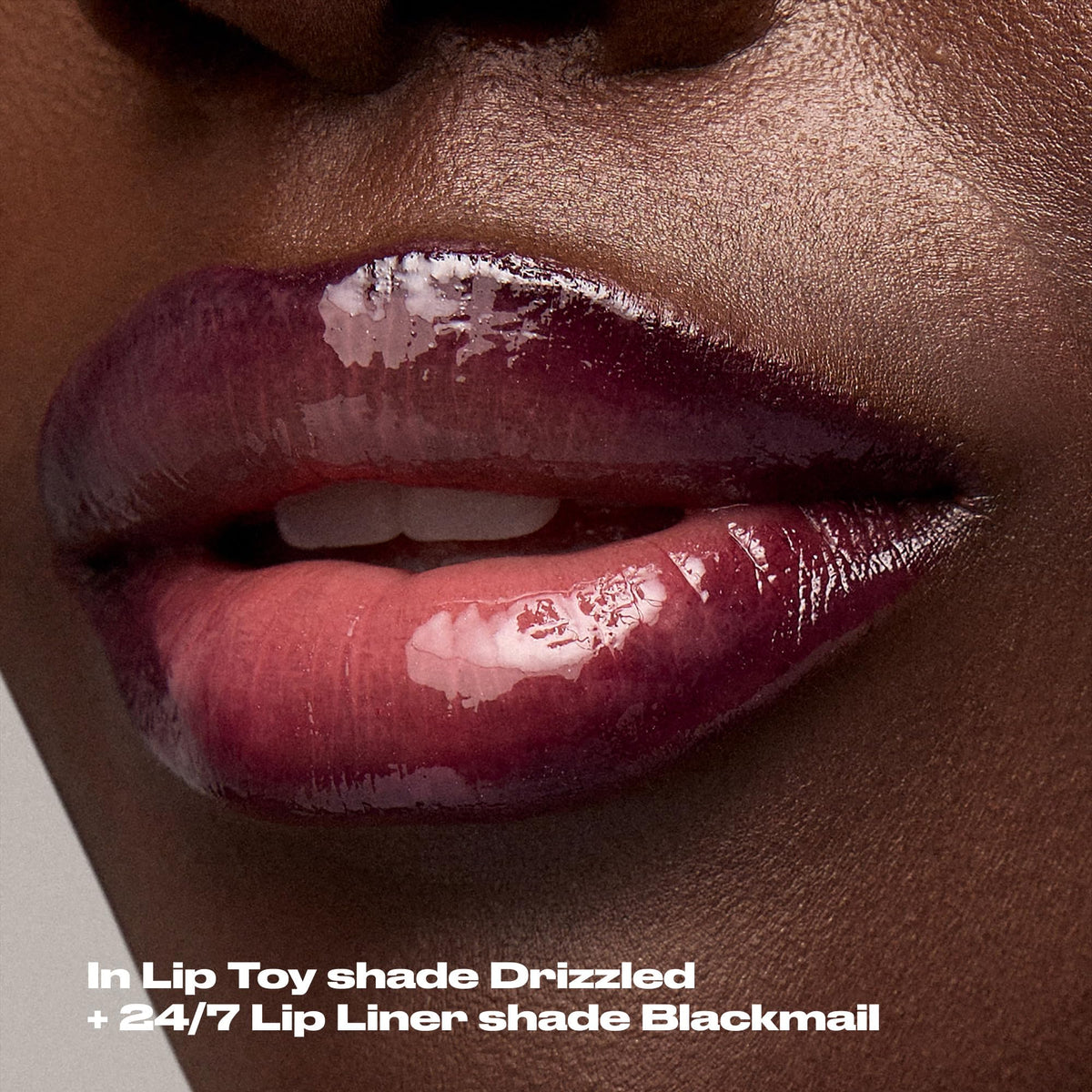 Urban Decay Lip Toy mauve shade swatch on lips.