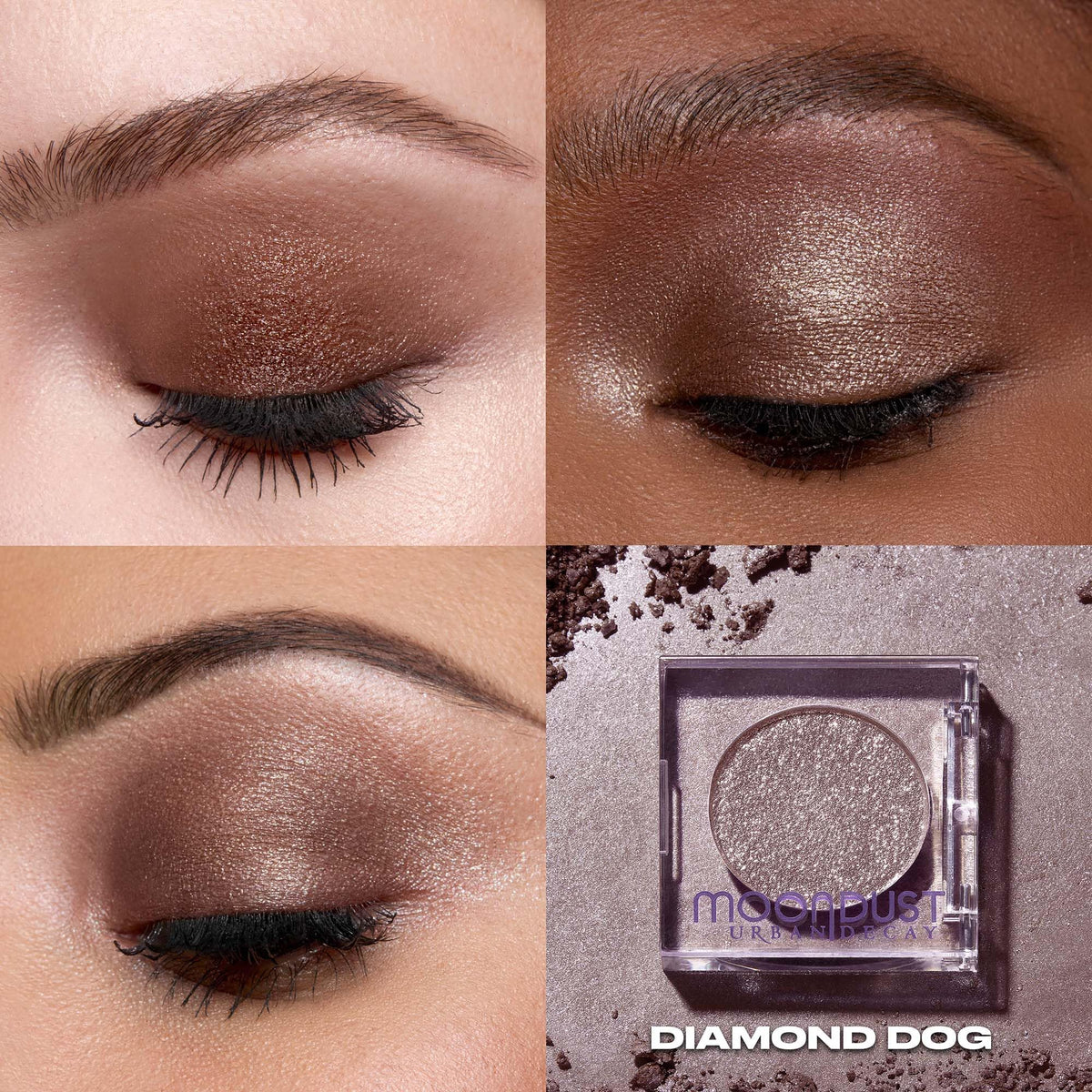 Urban Decay Moondust Diamond Dog swatch on skin with brown base and gold/silver pearls