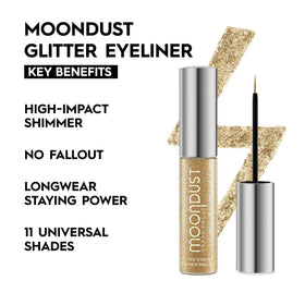 Urban Decay Moondust glitter eyeliner with fine brush delivers versatile looks and high-impact gloss.