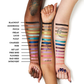 Ride shade on eyelids showcases long-lasting pigment with primer.