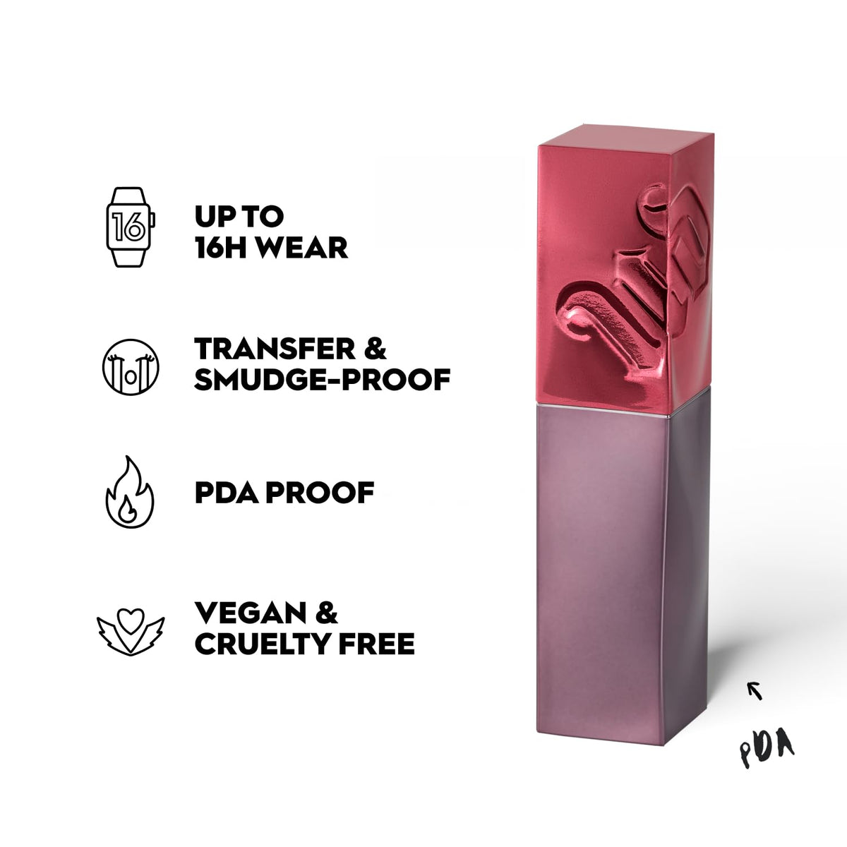 Urban Decay Vice Lip Bond lip swatch in medium brick red with shine.