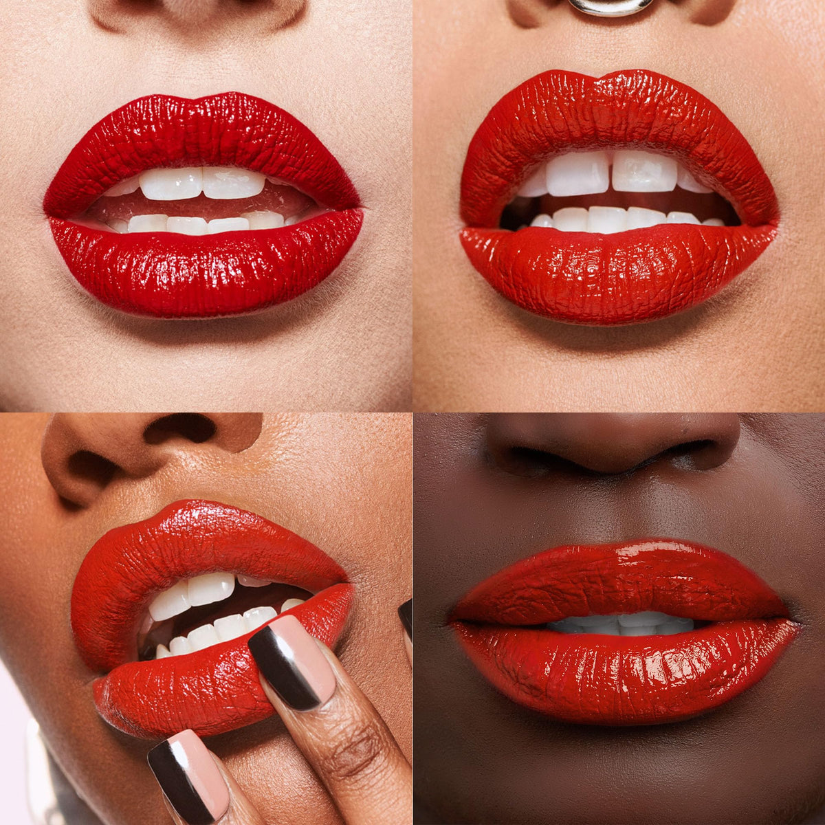 Urban Decay Vice Lip Bond Text 'Em application demonstrates creamy nude color for everyday wear.