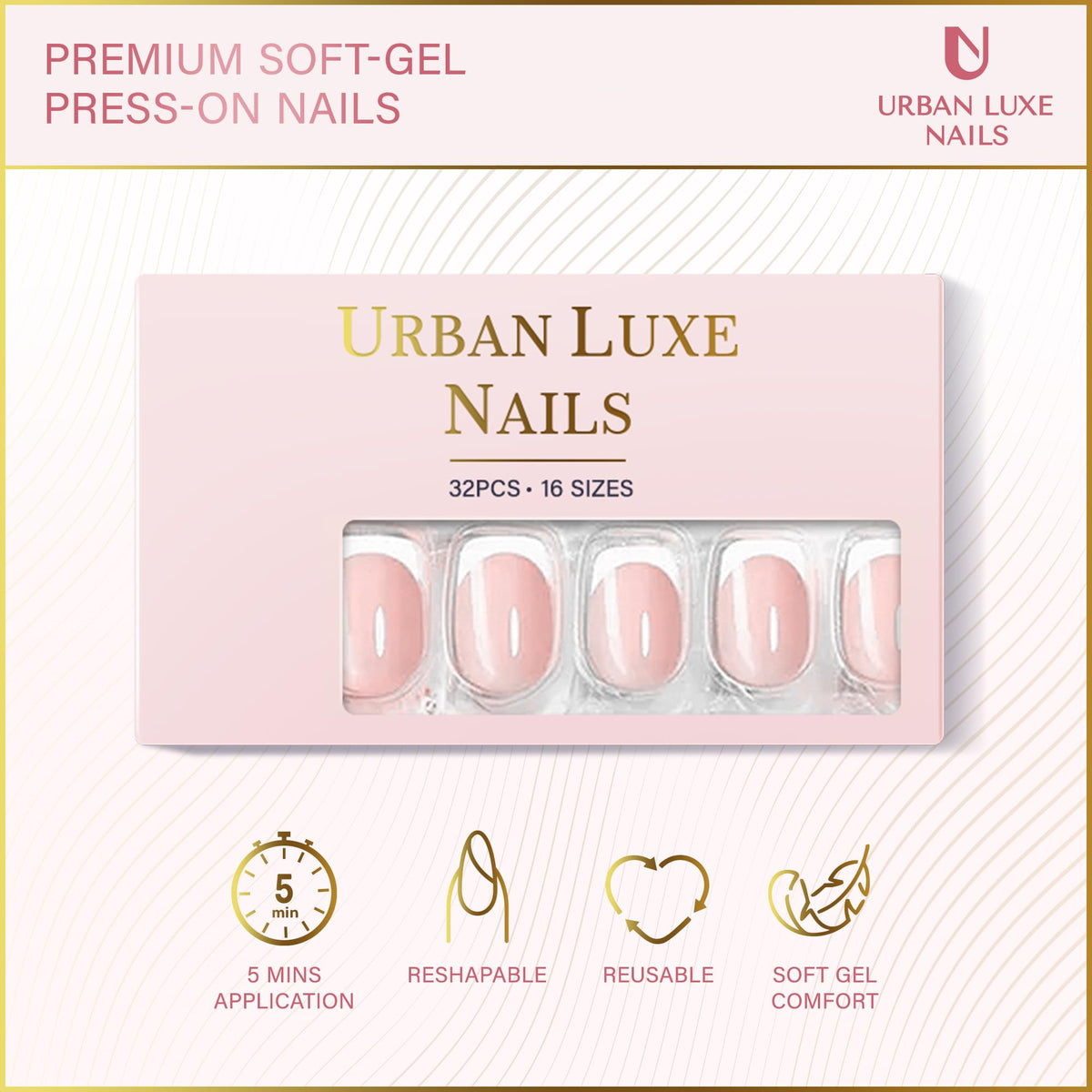 Urban Luxe Nails adhesive tabs included for added security and wear.