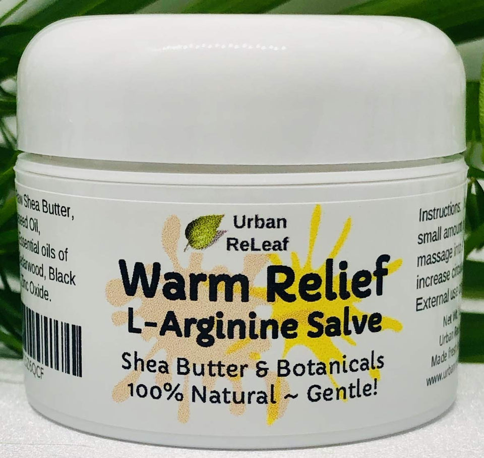 Urban ReLeaf Warm Relief Salve jar showing rich emollient texture