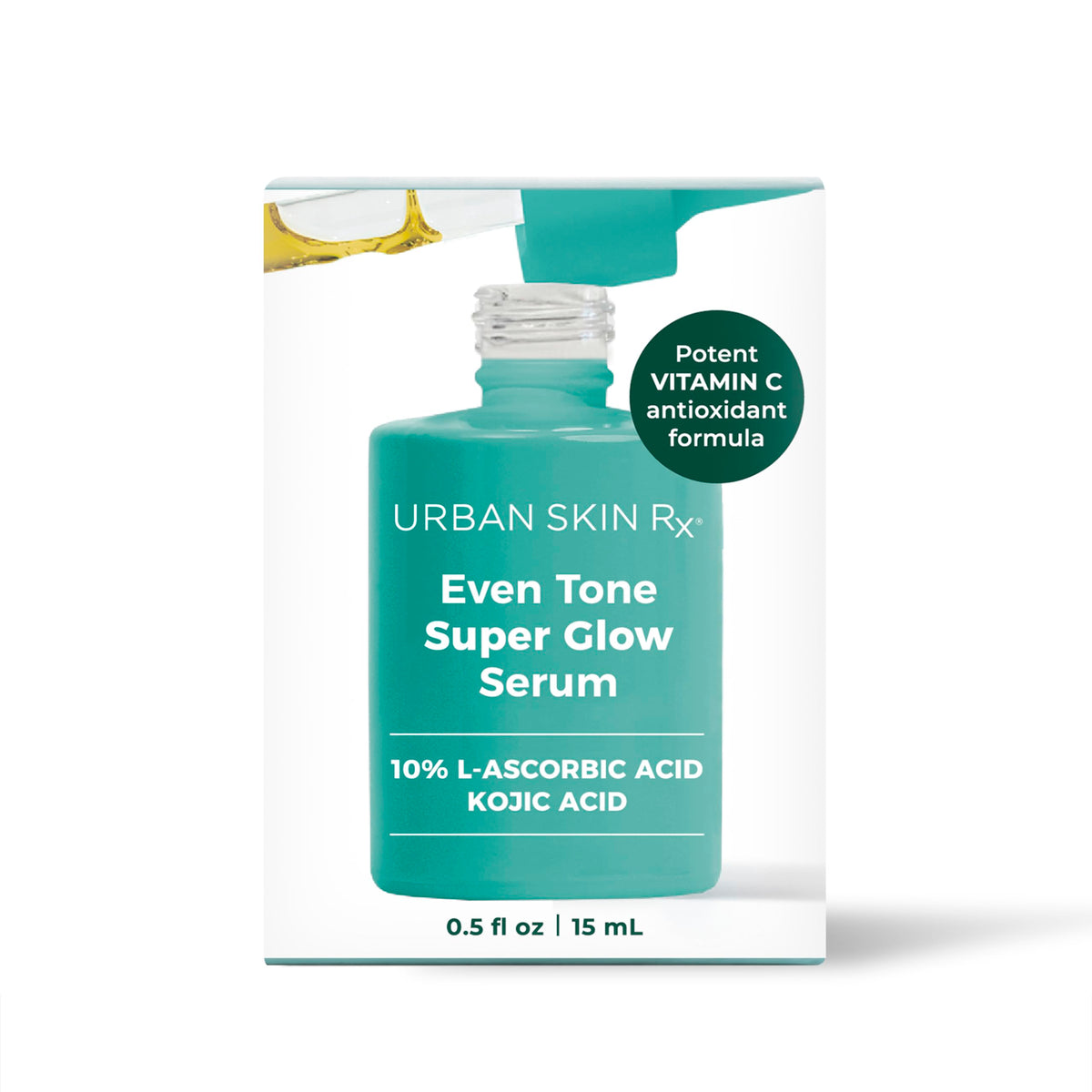 Urban Skin Rx serum closeup highlights glossy texture and drop-by-drop brilliance.