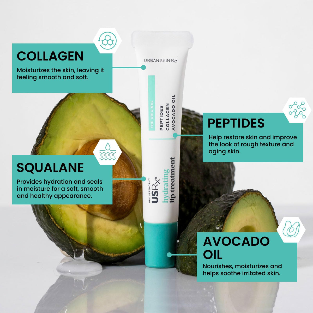Urban Skin Rx Pro Strength Hydrating Lip Treatment jar-closeup, smooth and non-sticky feel.