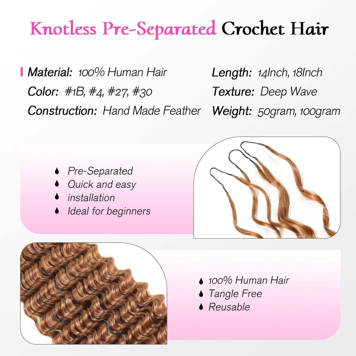 Urbeauty knotless pre-looped system simplifies beginner installation.
