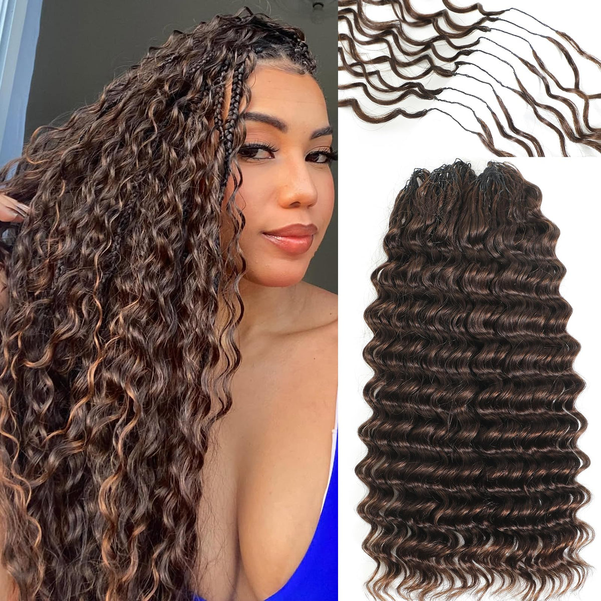 Urbeauty feather crochet hair pack in brown deep wave for natural blend