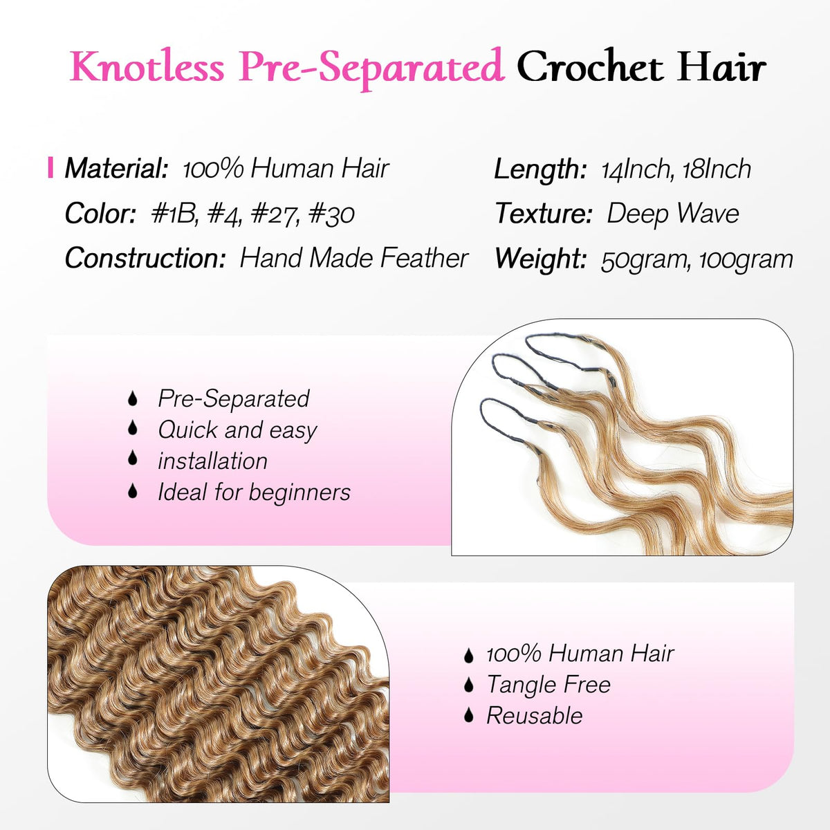 Urbeauty pre-separated knotless design for easy, tangle-free install.