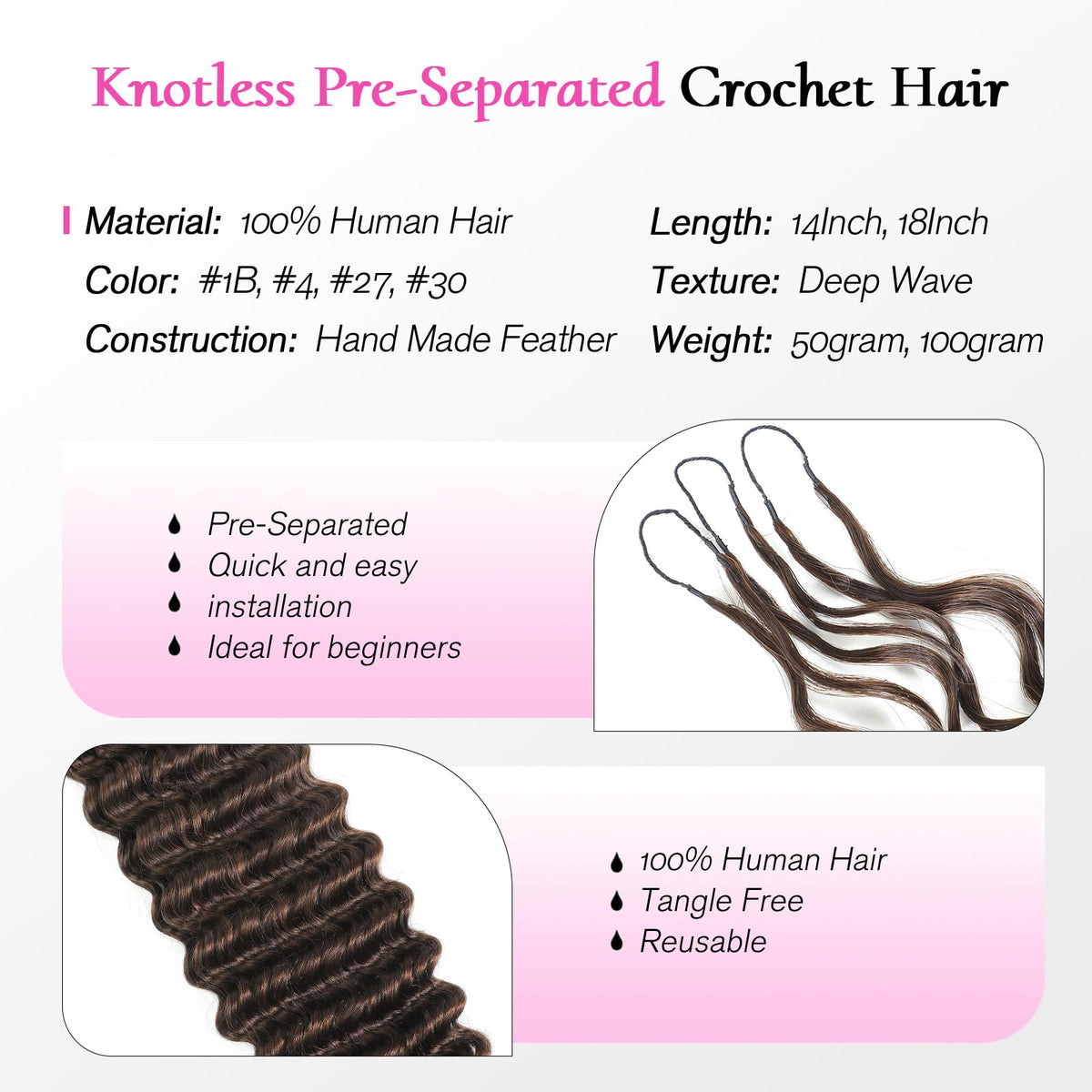 Urbeauty pre-separated knotless design for easy installation