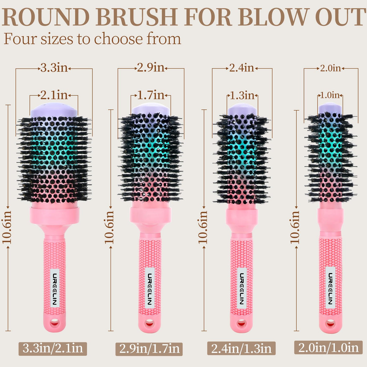 Ergonomic, lightweight handle on UREELIN brush for comfortable styling