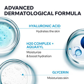 Uriage 24h hydration concept depicted on bottle label for long-lasting moisture.