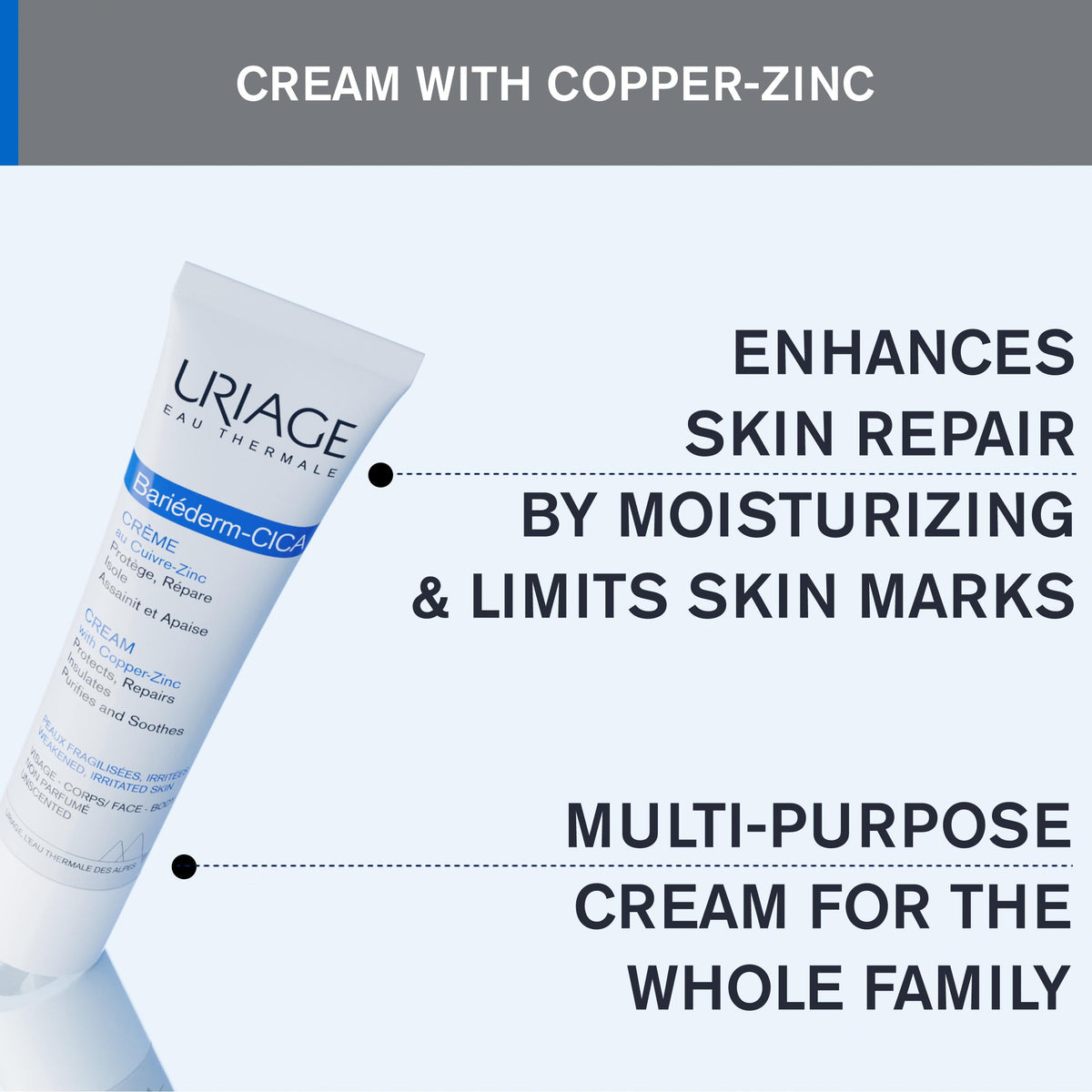 Uriage Bariéderm-CICA fragrance-free label indicating sensitive-skin friendly care.