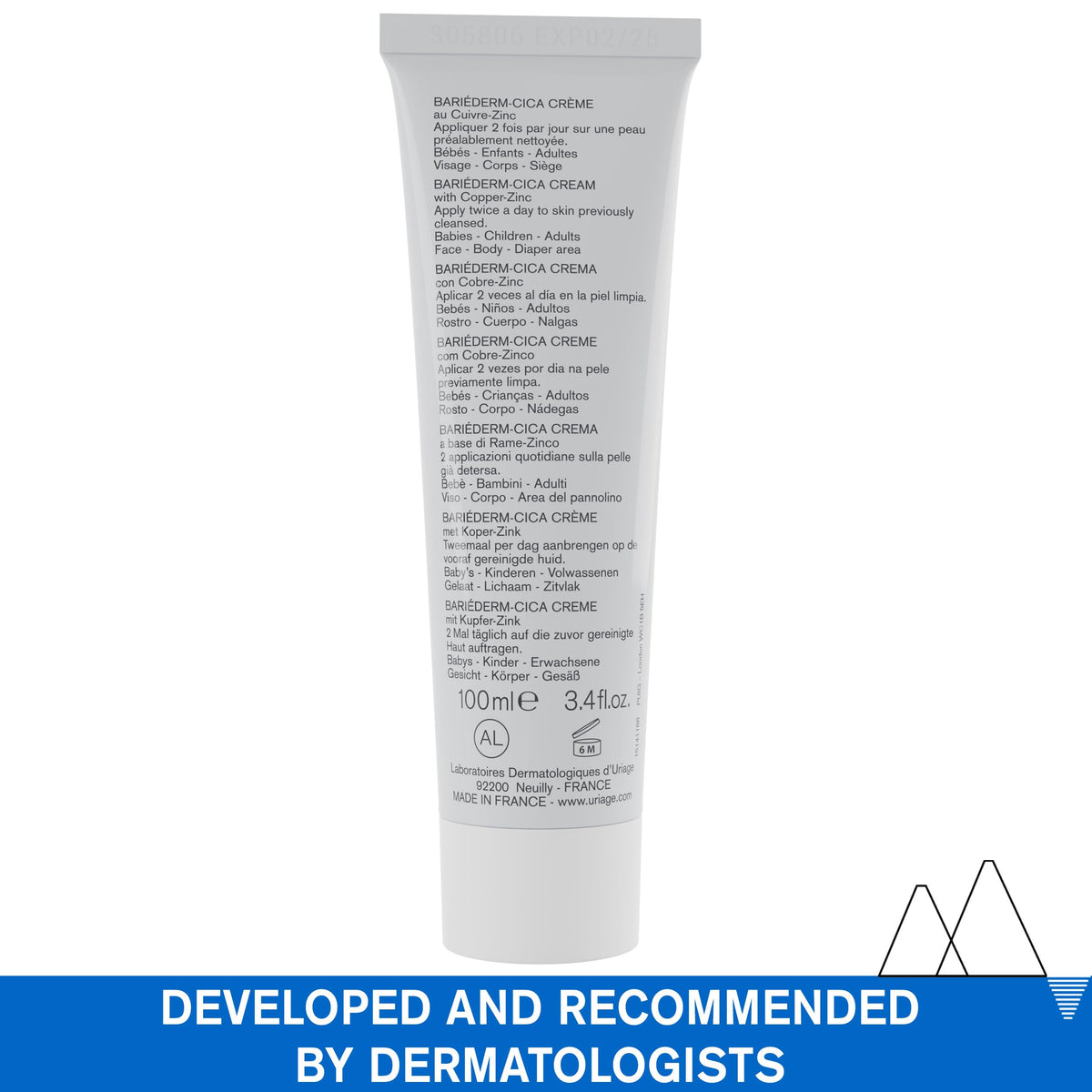 Uriage Bariéderm-CICA packaging box emphasizes trusted dermatologist-approved care.
