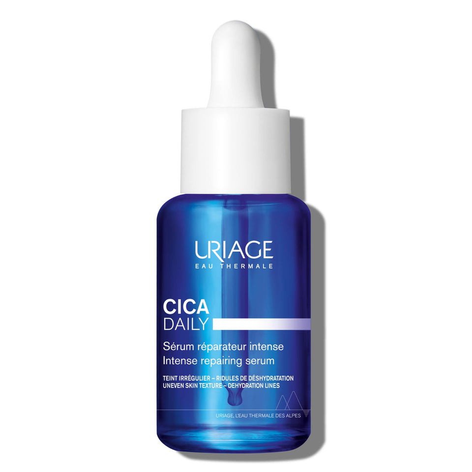 Uriage Cica-Daily serum bottle showing lightweight, non-greasy formula for daily repair.