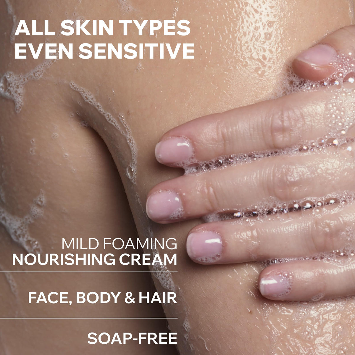 Foamy texture close-up highlighting mild cleansing action with shea butter