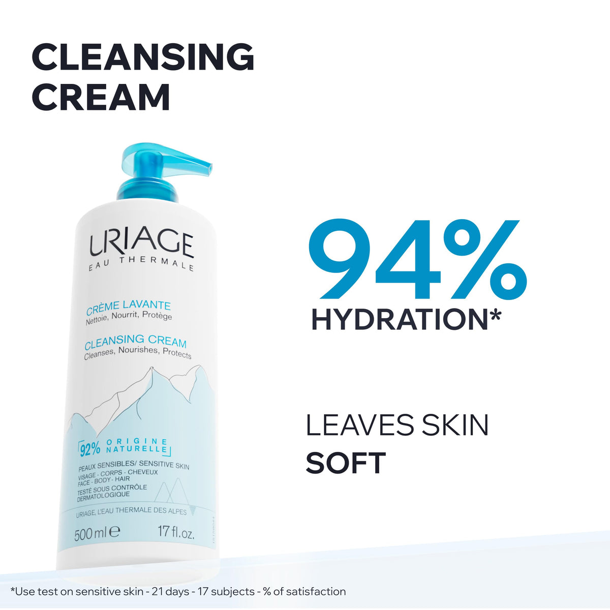 Uriage cleansing cream pump shows easy, mess-free daily use for face and body care