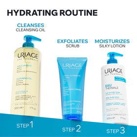 Dermatologist-recommended badge on Uriage product label.