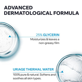 Uriage dermatology-tested badge signals safe use for sensitive skin.