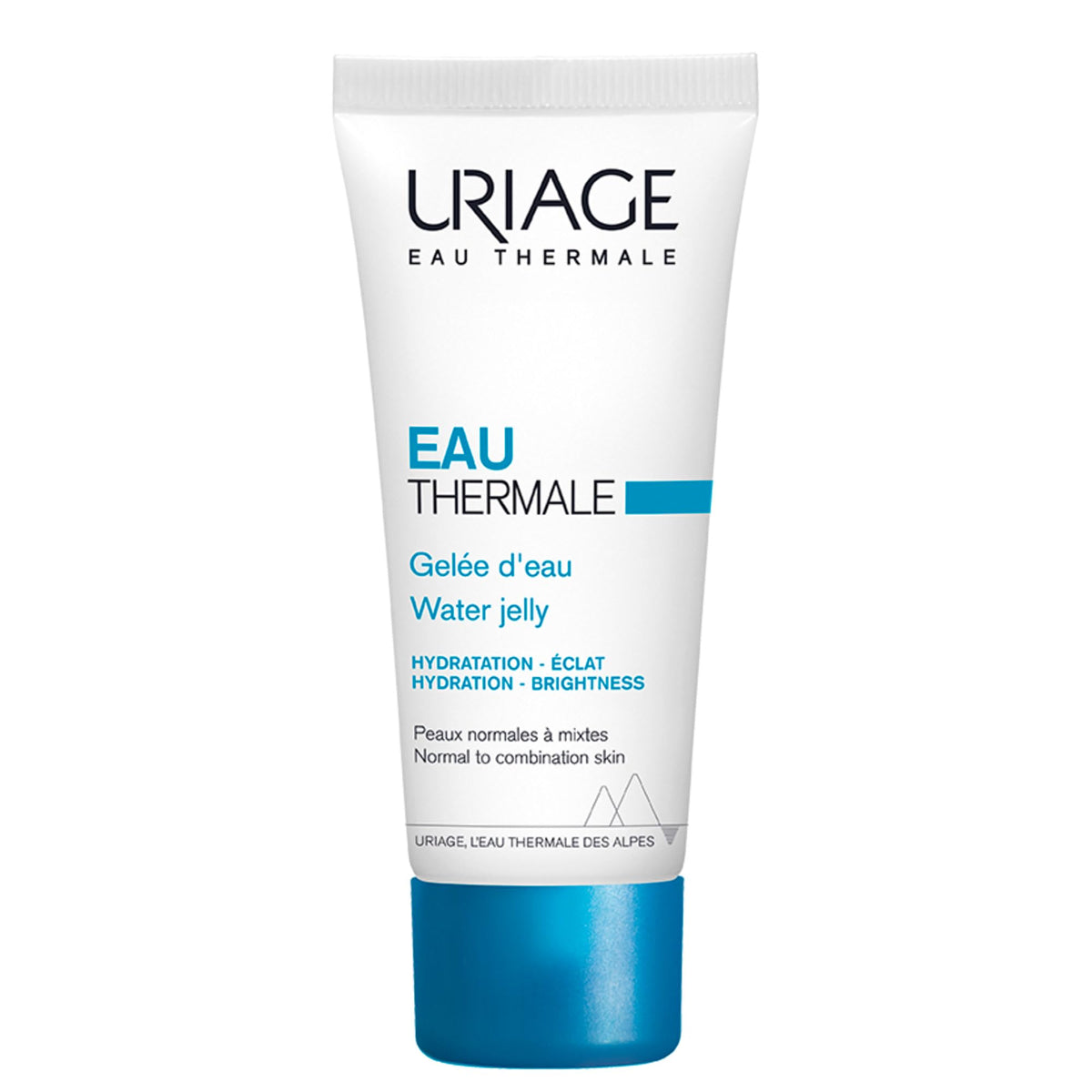 Close-up of Uriage Eau Thermale face gel packaging for refreshing daily hydration.