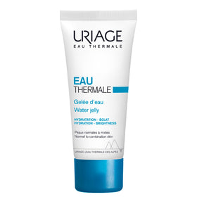 Close-up of Uriage Eau Thermale face gel packaging for refreshing daily hydration.