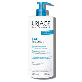 Uriage Eau Thermale lotion bottle with pump for easy daily hydration.