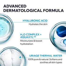 Uriage Eau Thermale Moisturizing Face Cream with hyaluronic acid, boosting hydration and smooth texture.