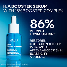 Uriage Serum Booster with hyaluronic acid 1.5% for plumpness and 24h hydration.