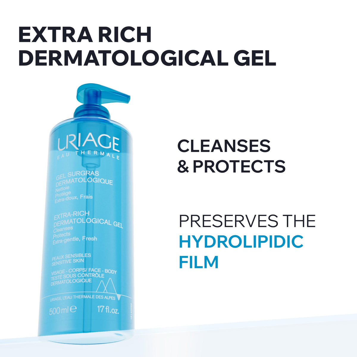 Uriage fresh foaming gel close-up showing light cleansing lather for daily use.