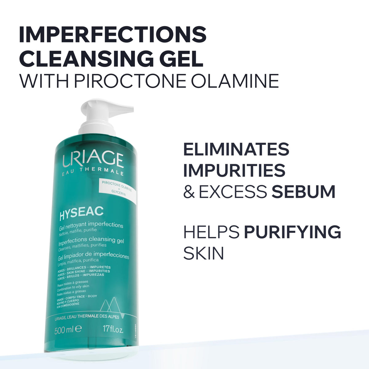 Uriage Hyseac foaming gel texture offers gentle daily cleansing.