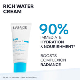 Uriage Rich Water Cream swatch on skin demonstrates 24-hour hydration