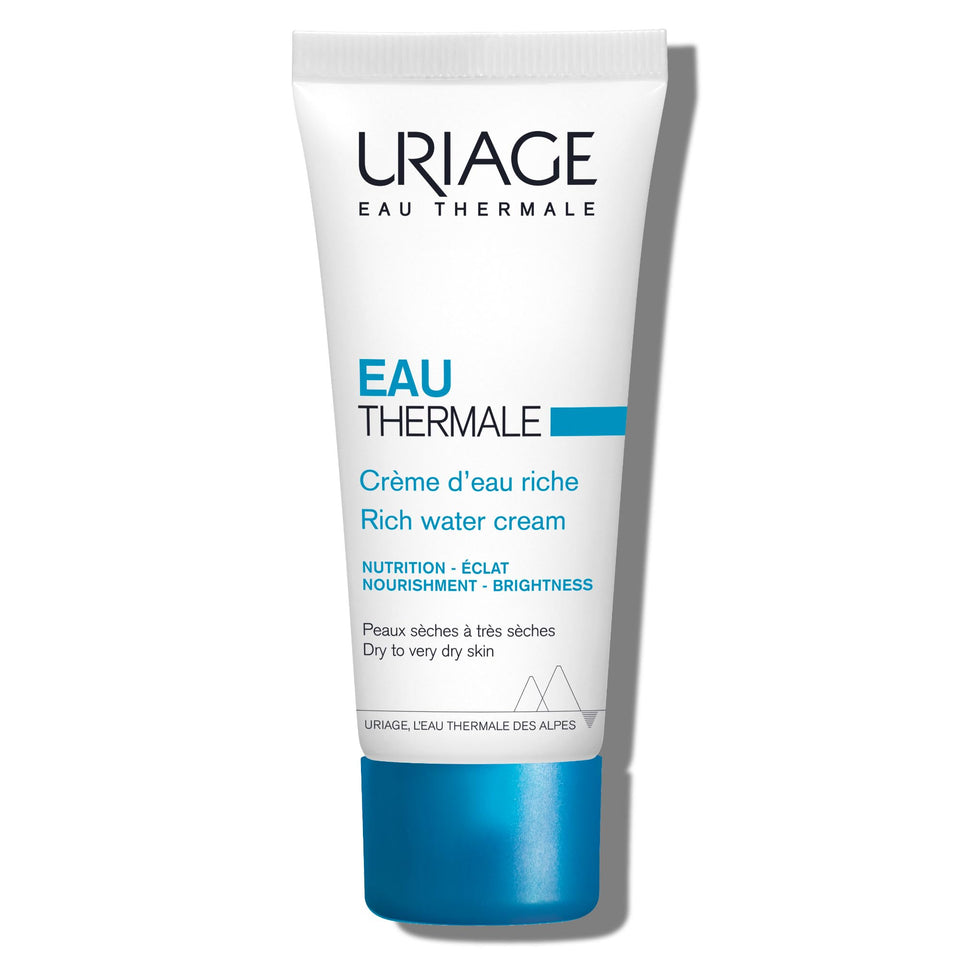 Uriage Rich Water Cream texture close-up showing rich hydration without greasiness