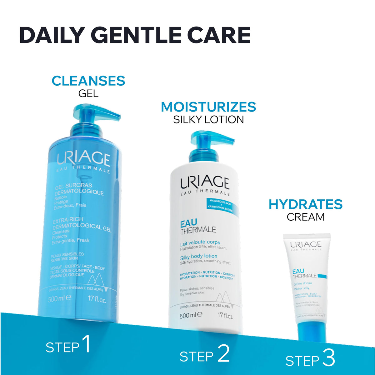 Uriage sensitive-skin friendly label on bottle signals high tolerance.