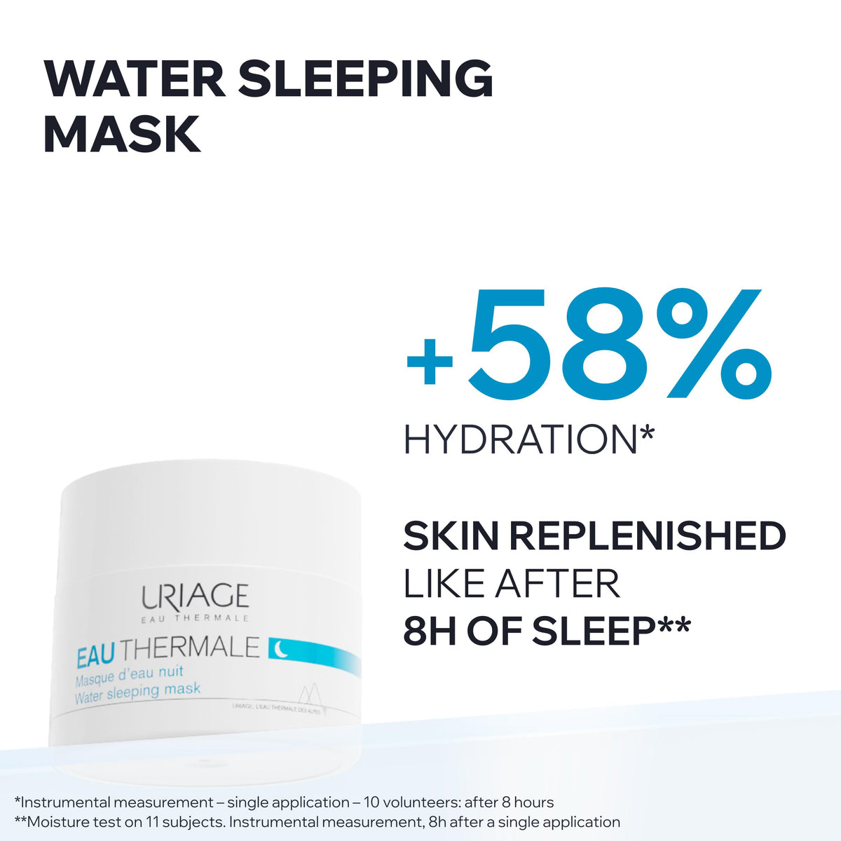 URIAGE Water Sleeping Mask with hyaluronic acid provides deep hydration and a plump look.