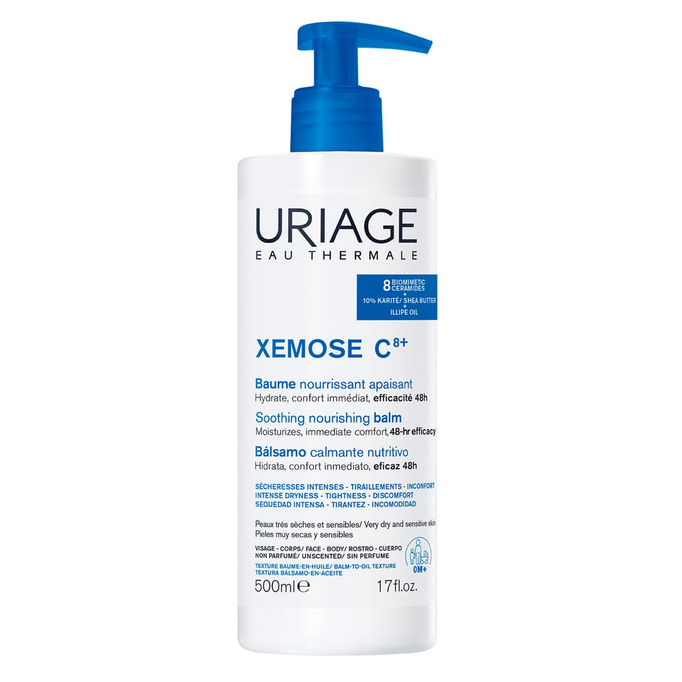 Uriage Xemose C8+ balm being applied for immediate soothing on very dry skin.