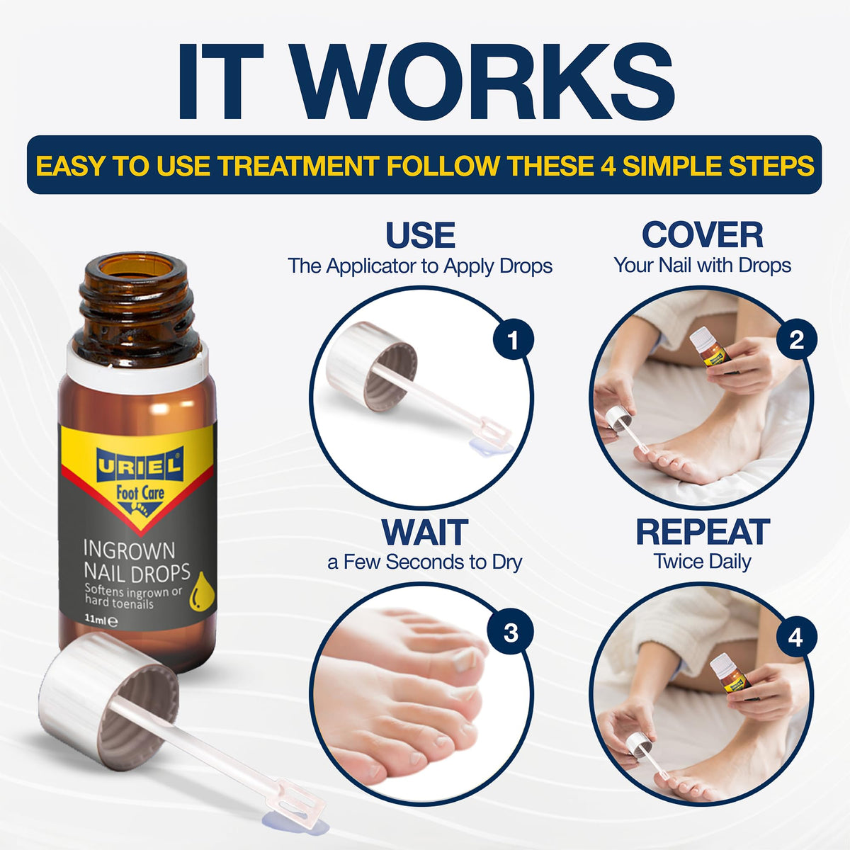 URIEL drops application bottle close-up illustrating natural, easy-to-apply solution.