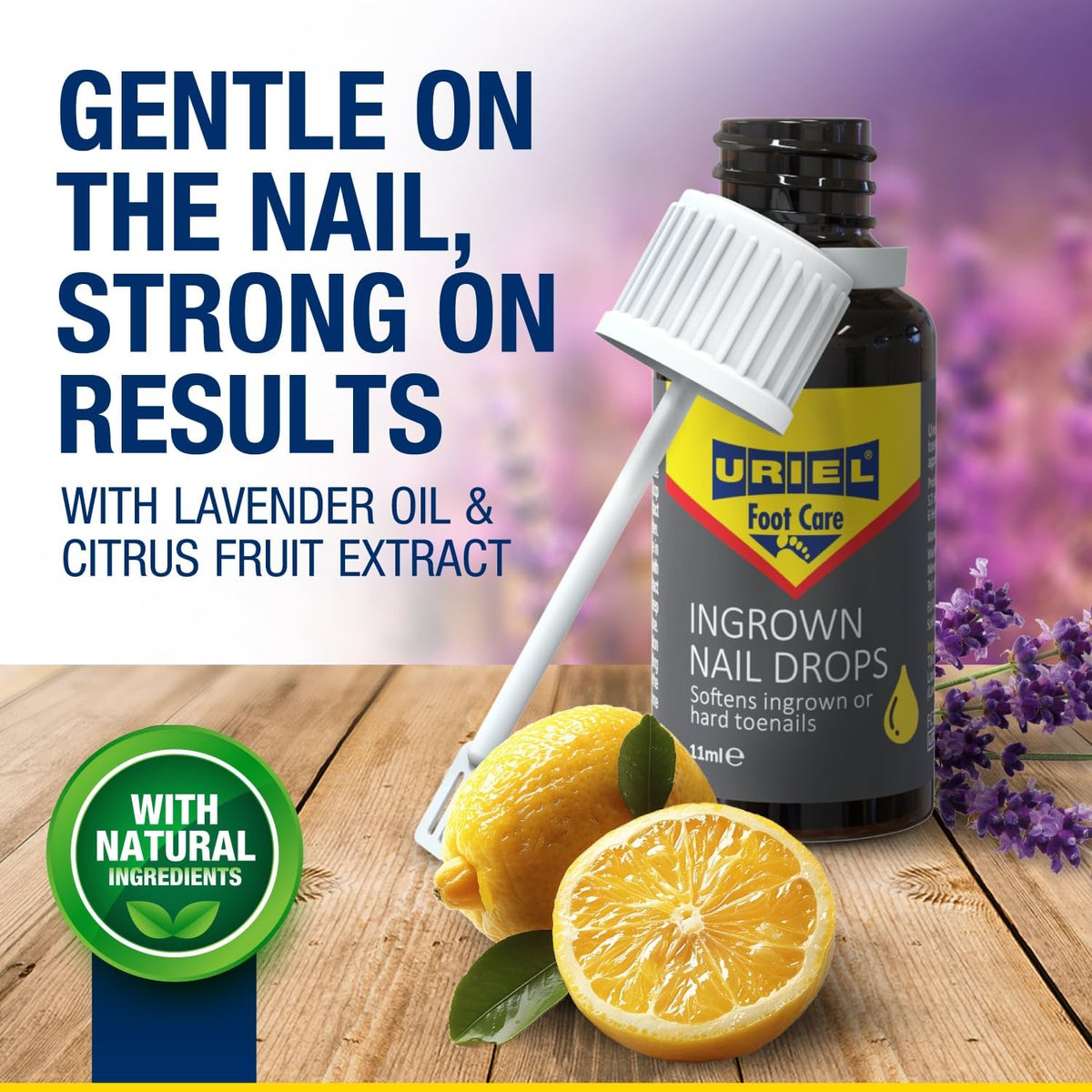 URIEL natural formula drops highlighted as safe, pharmacy-grade ingredients for at-home use.