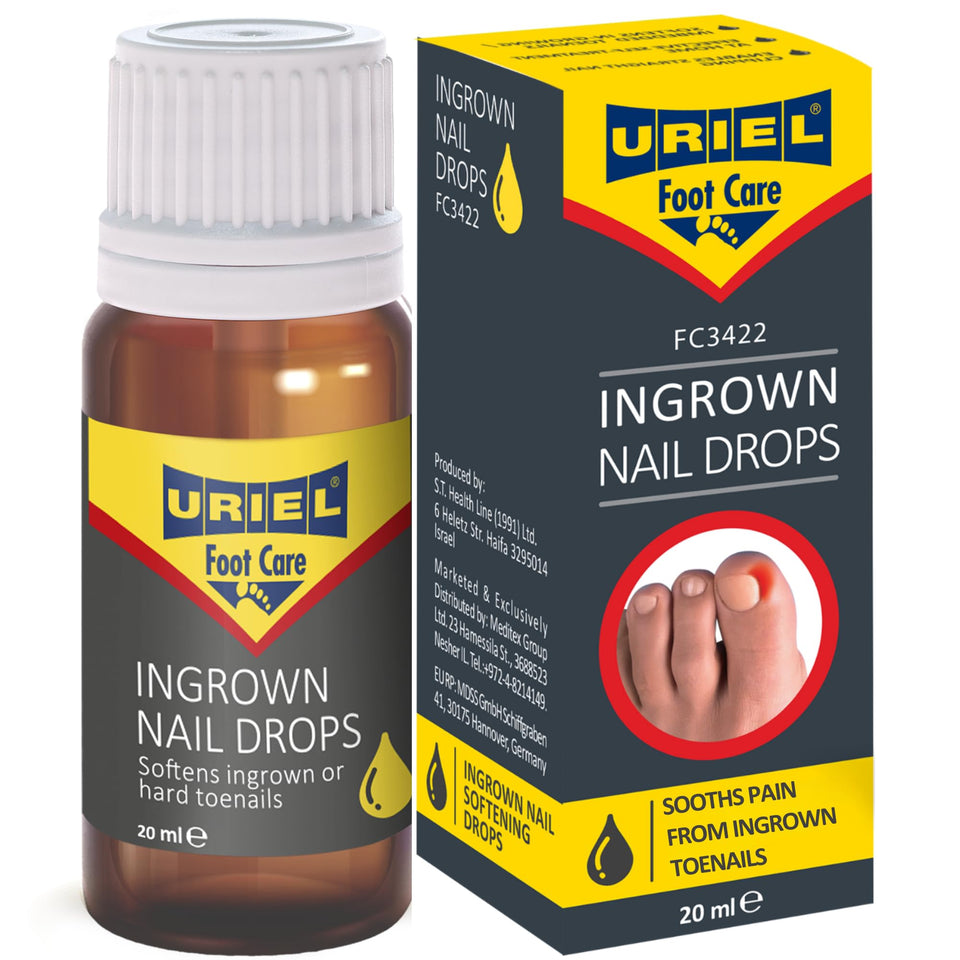 URIEL upgraded ingrown toenail treatment bottle soothes sensitive skin and prepares nails for care.