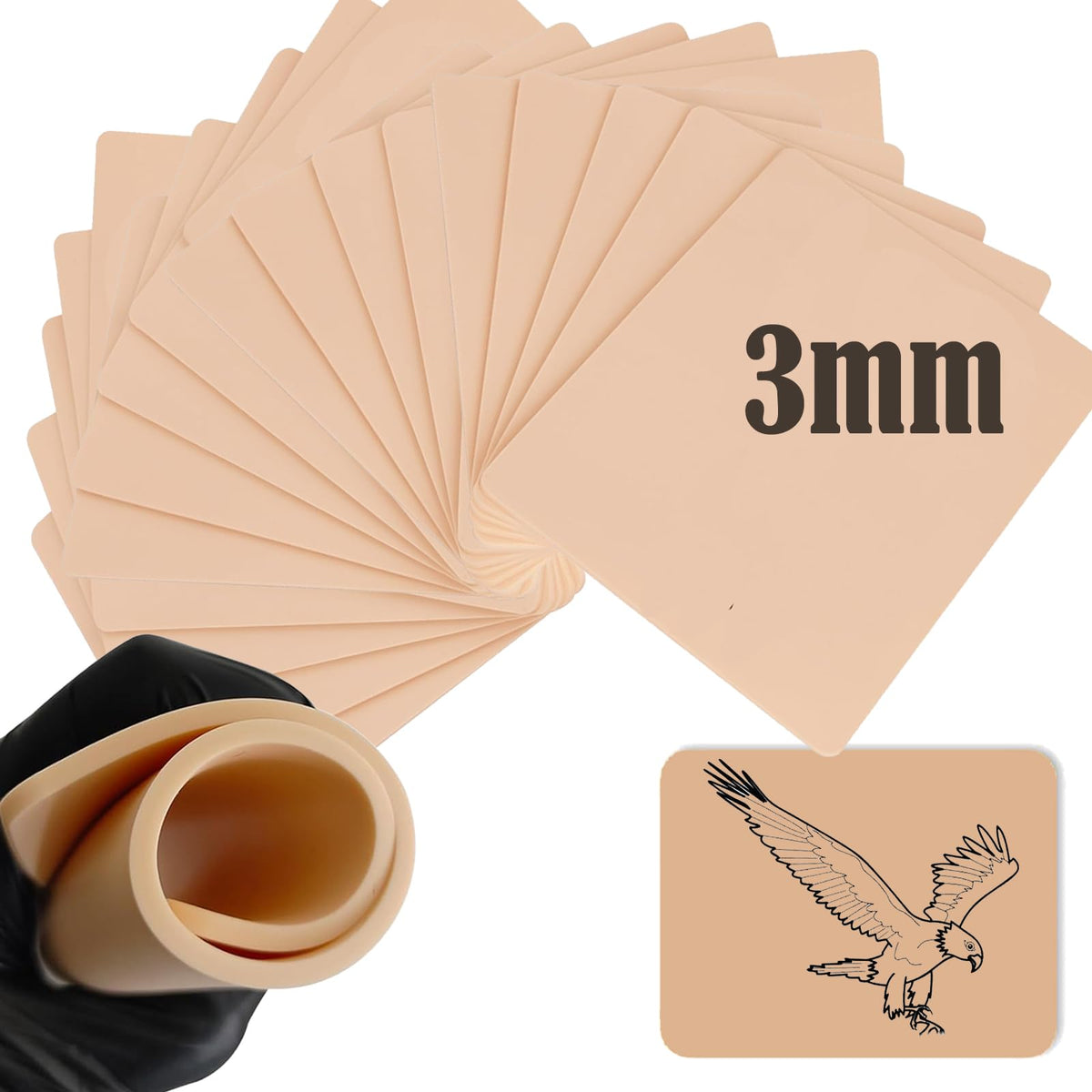 Urknall tattoo skin 3mm blank double-sided for versatile practice on both sides.