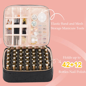 Uross nail polish organizer bag upper layer view highlighting compact storage for organized polishes.