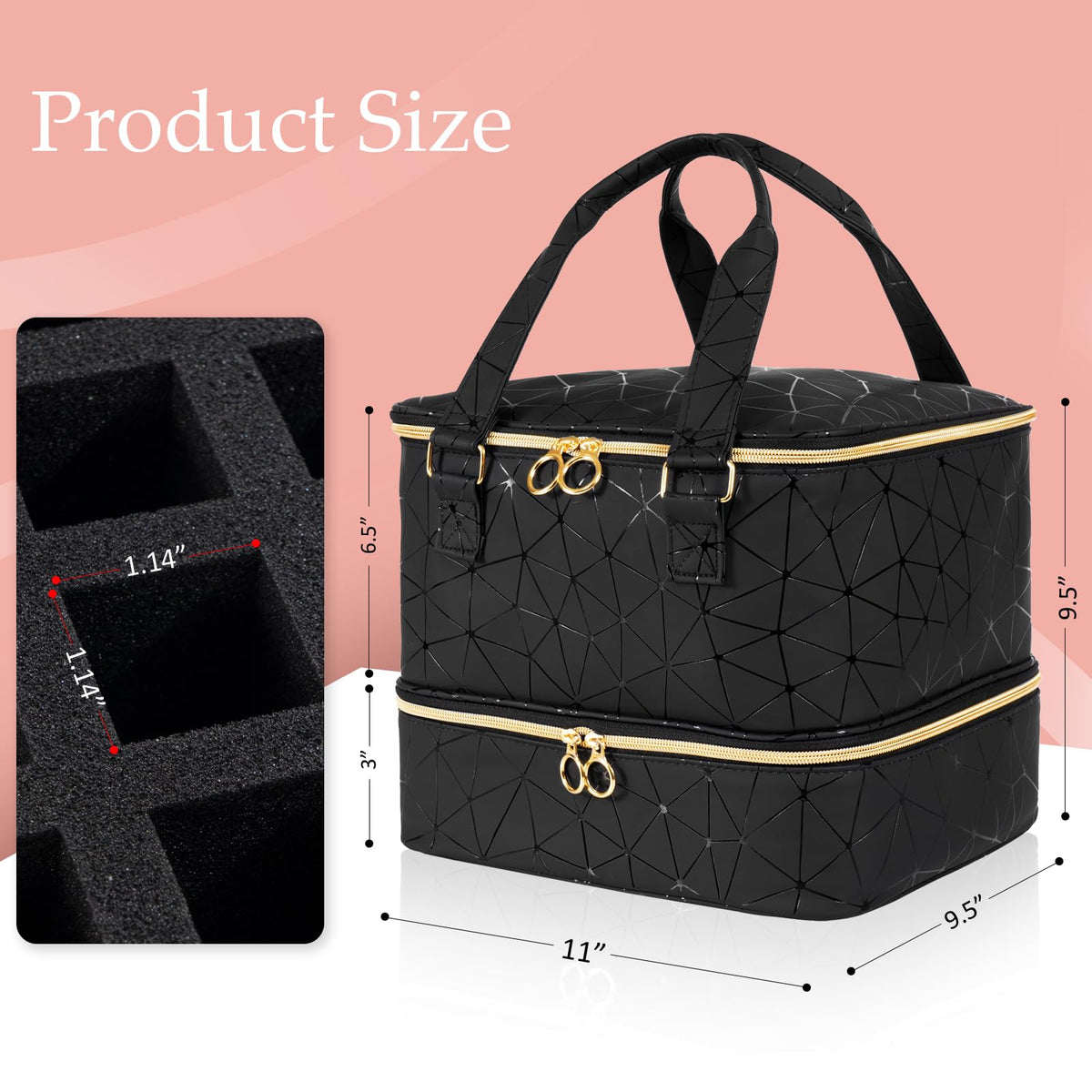 Uross nail polish organizer bag foam pads protecting bottles during transport.