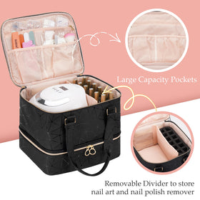 Uross nail polish organizer bag interior showcases pockets and partitions for easy access.