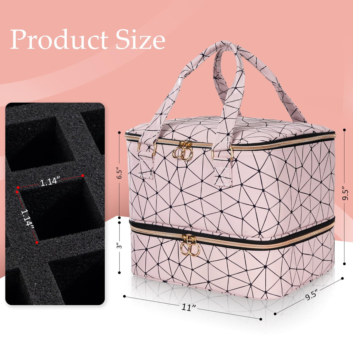 Uross nail polish organizer bag made with waterproof PU fabric for durability.