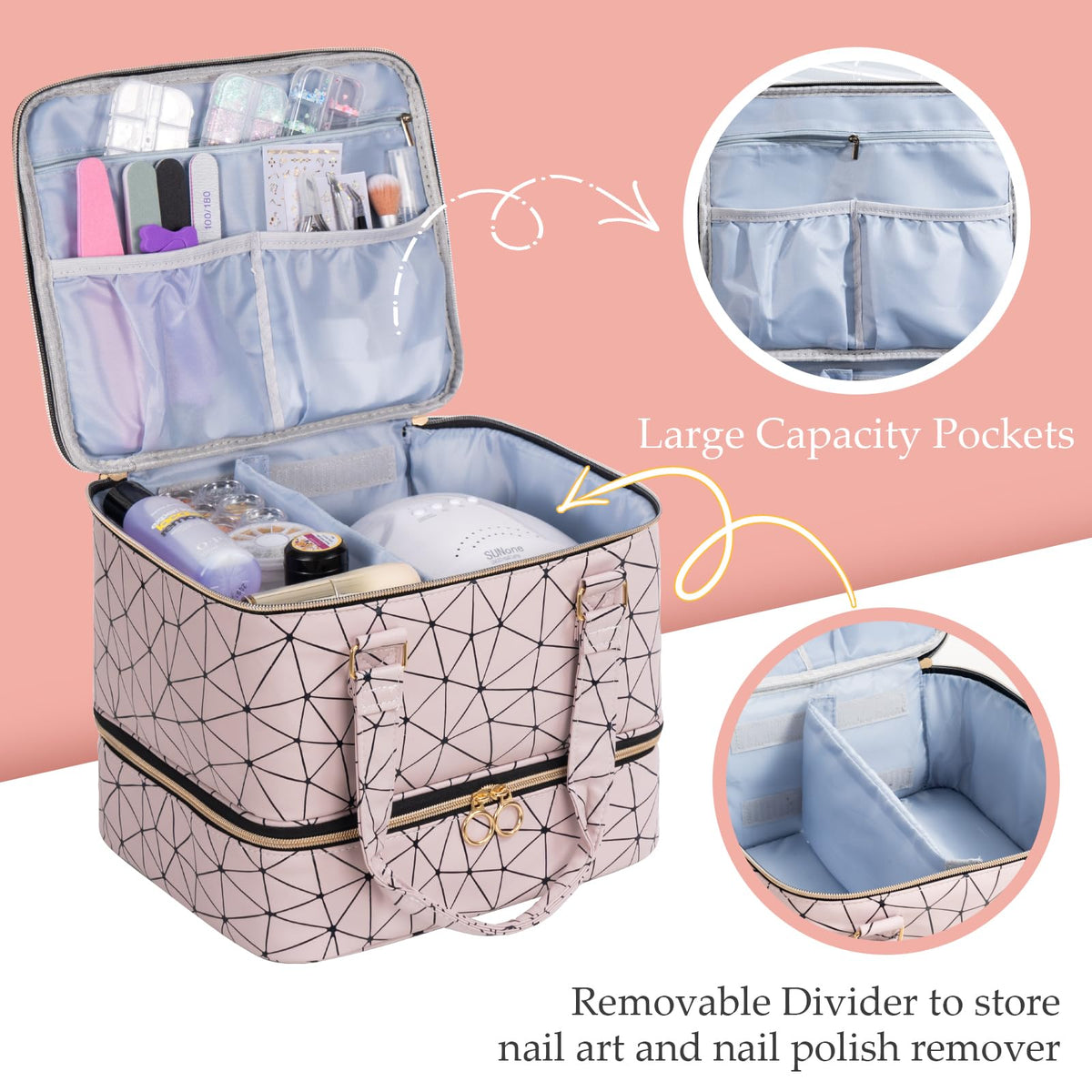 Uross two-layer design with detachable partition for flexible storage.
