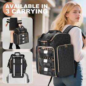 Three-way carrying offers backpack, handbag, or trolley station for mobility